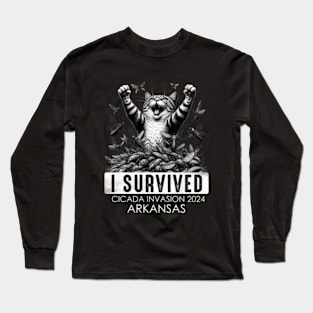 Arkansas Cicada Invasion Survivor Funny Cat Long Sleeve T-Shirt